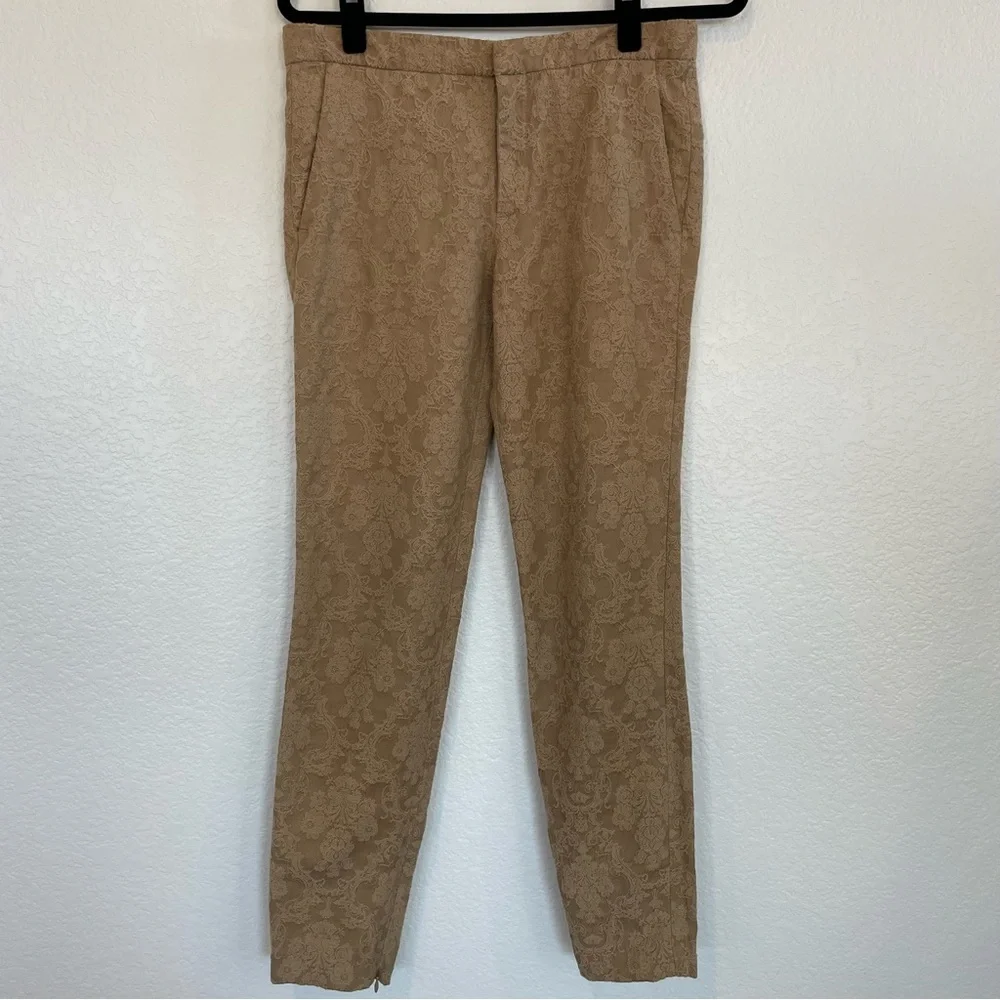 Zara Women's floral brocade trousers in camel with a straight-leg cut Size Small